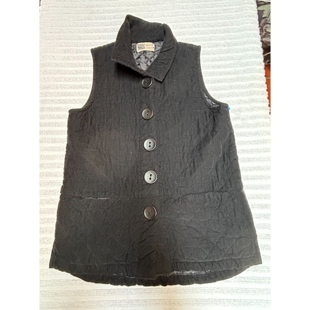 Habitat Women's Small Quilted Corduroy Vest Button Front Collared Cotton Black